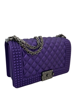 Quilted Stud Jelly Crossbody Bag 7131 PURPLE